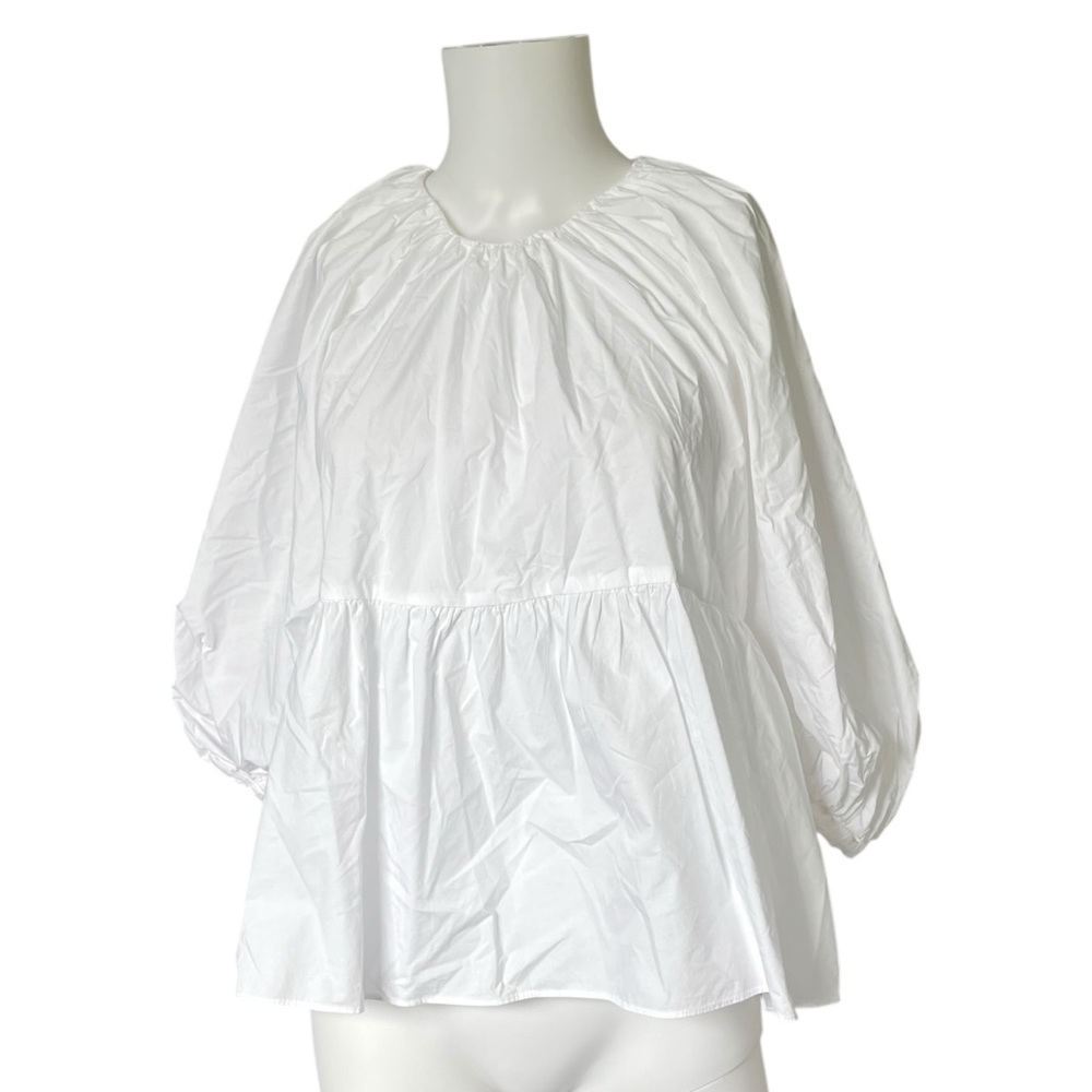 Pomander Place Tuckernuck White Poplin Bow Puff Sleeve Blouse Size Small S